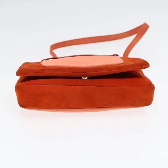 PRADA Shoulder Bag Suede Orange Silver Auth